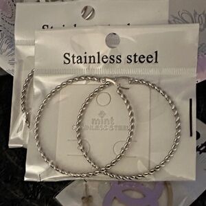 Mint Twisted Silver Hoop Earrings